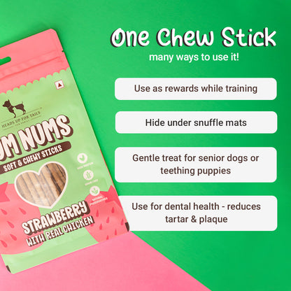 HUFT Yum Nums Soft & Chewy Sticks Strawberry with Real Chicken Treat For Dogs - 75g - Heads Up For Tails