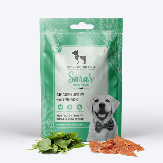 Sara's Doggie Treats - Chicken Jerky with Spinach Dog Treats - 70 g - Heads Up For Tails