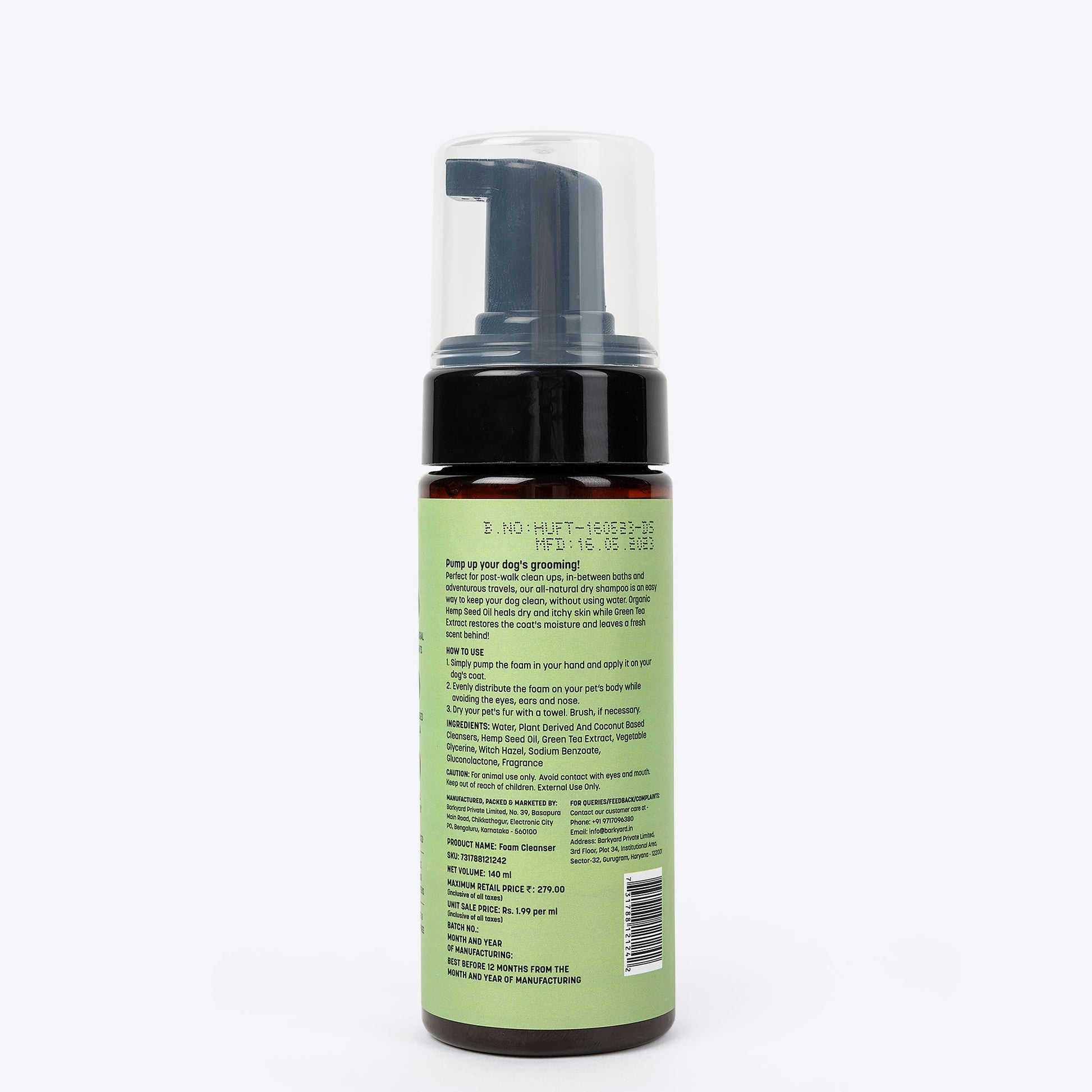 HUFT Waterless Cleansing & No Rinse Dry Shampoo For Dogs - 140 ml - Heads Up For Tails