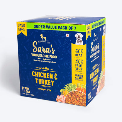 HUFT Sara's Wholesome Food - Grain-Free Chicken And Turkey Dog Food (300gm Packs) - Heads Up For Tails
