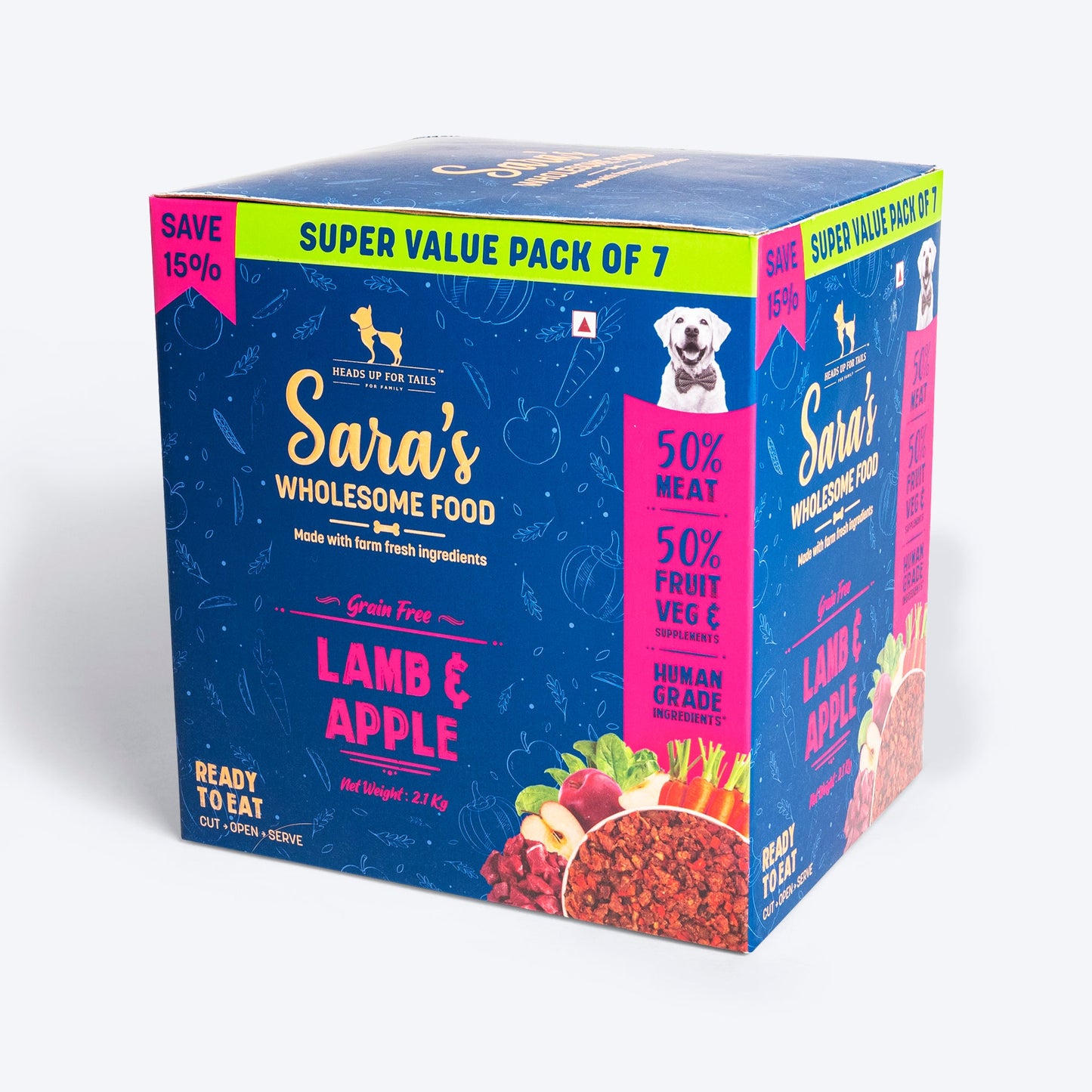 HUFT Sara's Wholesome Food - Grain-Free Lamb And Apple Dog Food (300gm Packs) - Heads Up For Tails