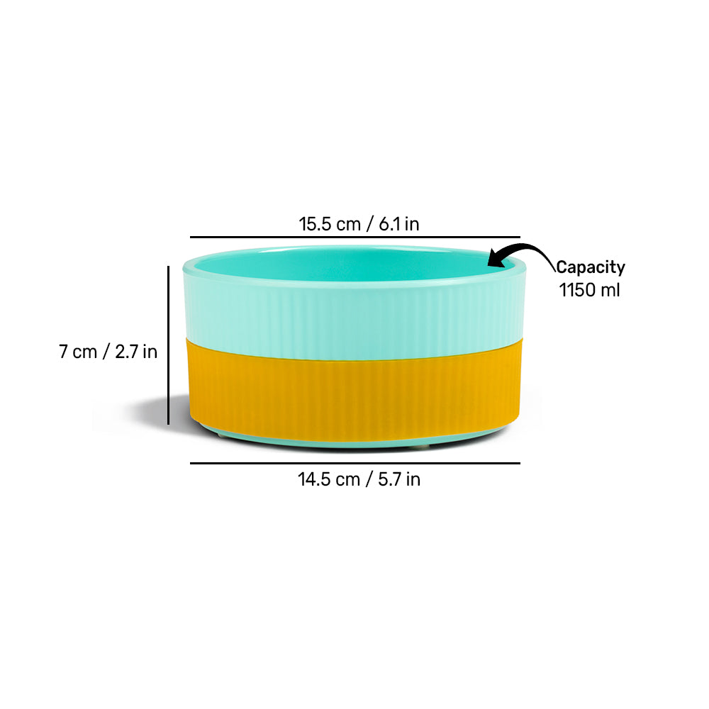 HUFT Dual Color Fun Melamine Bowl For Pets (Mint Green & Yellow) - Heads Up For Tails