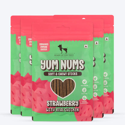 HUFT Yum Nums Soft & Chewy Sticks Strawberry with Real Chicken Treat For Dogs - 75g - Heads Up For Tails