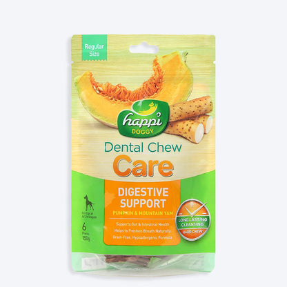 Happi Doggy Vegetarian Dental Chew - Care (Digestive Support) - Pumpkin & Mountain Yam - 4 inch 150 g - Heads Up For Tails