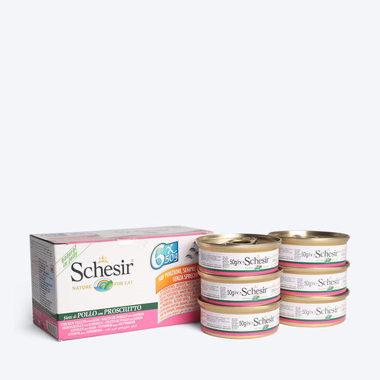 Schesir Chicken Fillets with Ham Multipack Canned Wet Cat Food - 6 Pieces - Heads Up For Tails