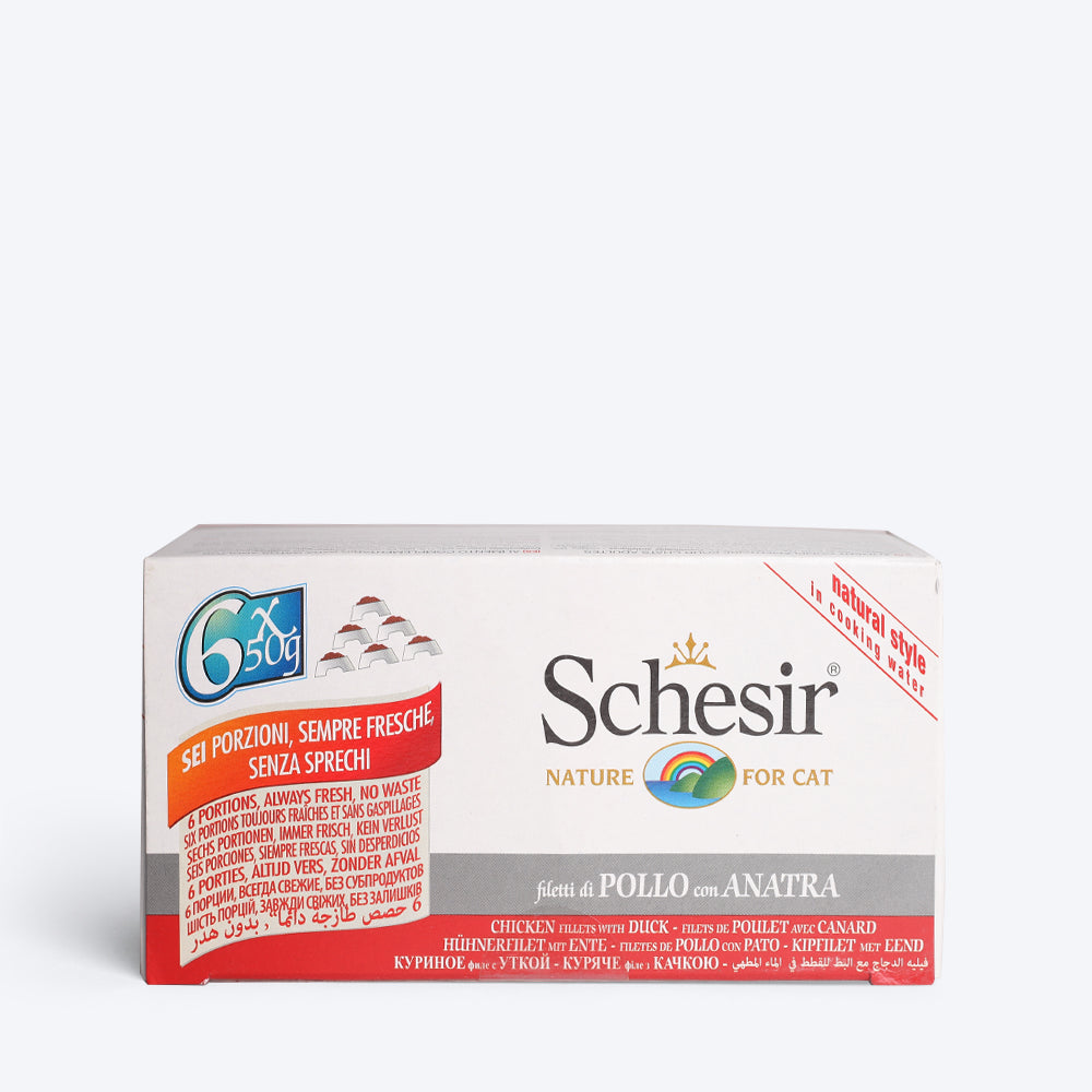 Schesir 71% Chicken fillets with duck Wet Cat Food- (6x50 g) - Heads Up For Tails