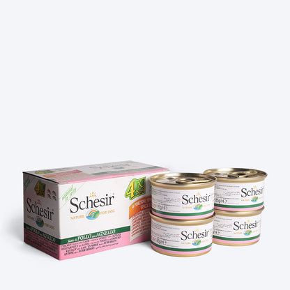 Schesir 50% Chicken Fillets with Lamb Canned Wet Dog Food - 340 g (Pack Of 4 X 85g) - Heads Up For Tails