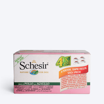 Schesir 50% Chicken Fillets with Lamb Canned Wet Dog Food - 340 g (Pack Of 4 X 85g) - Heads Up For Tails
