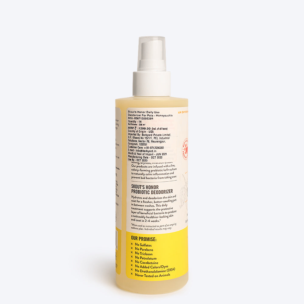 Skout's Honor Daily Use Deodorizer For Dogs & Cats - Honeysuckle - 236 ml - Heads Up For Tails