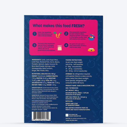 HUFT Sara's Wholesome Food - Grain-Free Lamb And Apple Dog Wet Food (300gm Packs) - Heads Up For Tails